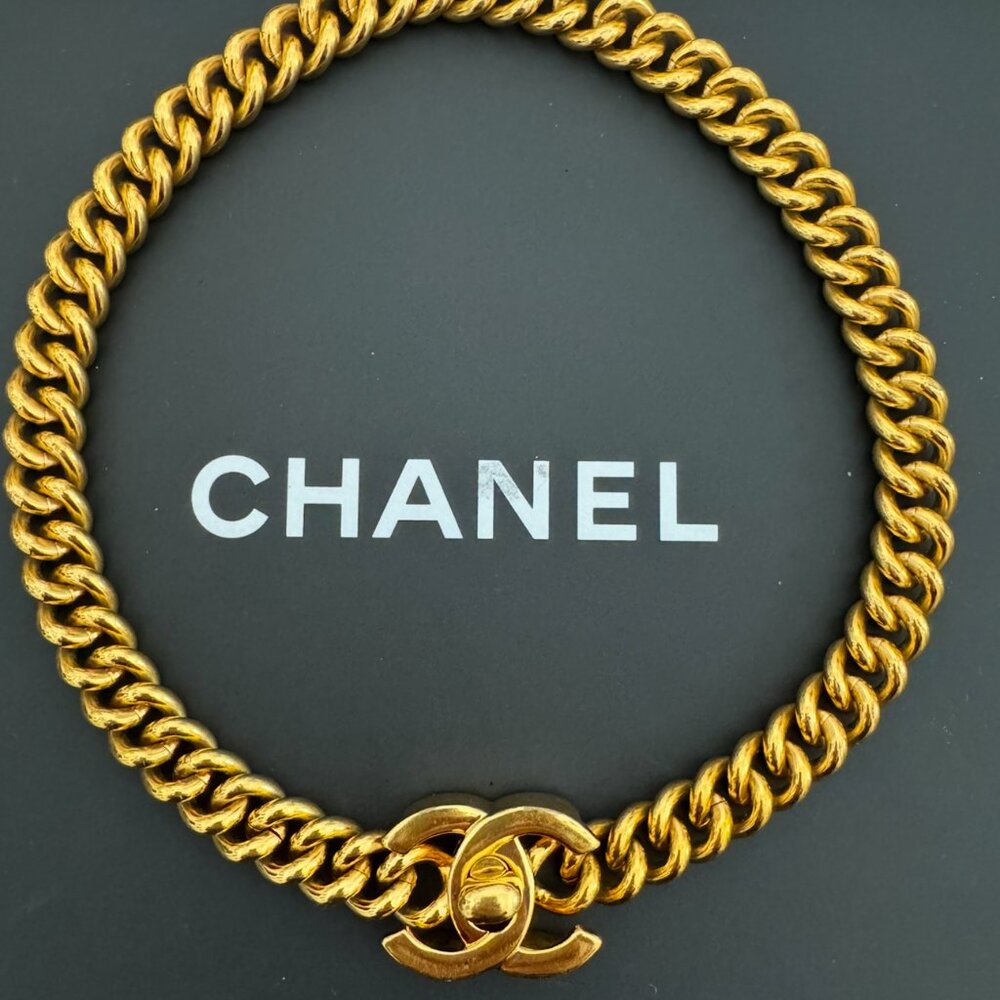 Chanel Turnlock Necklace 24K Gold Plated 1997